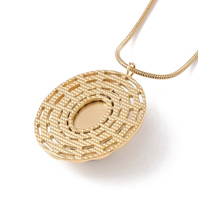 Natural Quartz Flat Round Pendant Necklace with 304 Stainless Steel Snake Chain NJEW-K244-07G-1