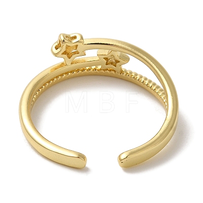 Star Rack Plating Brass Open Cuff Finger Rings for Women RJEW-L123-014G-1