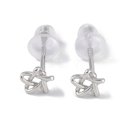 Anti-Tarnish Rhodium Plated 999 Sterling Silver Star Stud Earrings for Women EJEW-S215-03P-1