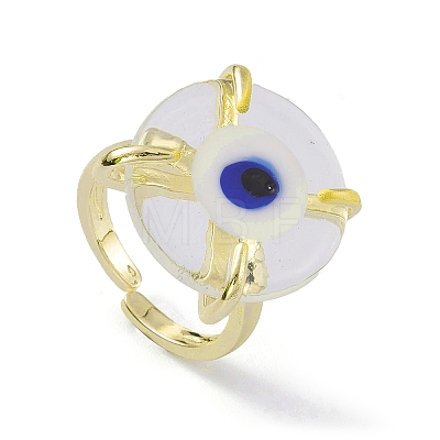 Lampwork Evil Eye Open Cuff Ring RJEW-M147-01LG-06-1