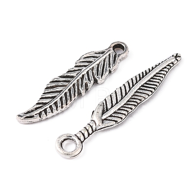 100Pcs 10 Style Tibetan Style Alloy Feather Pendants TIBEP-FS0001-07-1