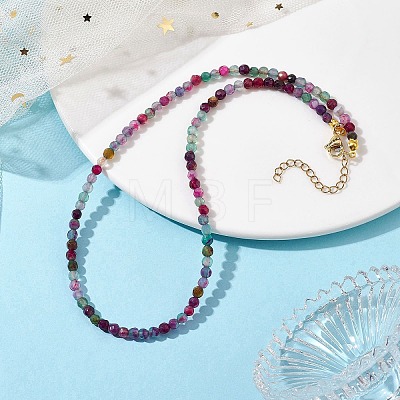 Faceted Round Natural Agate(Dyed & Heated) Beaded Necklaces for Women NJEW-JN04659-02-1