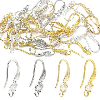 40Pcs 4 Colors Brass Micro Pave Clear Cubic Zirconia Hoop Earring Findings KK-CP0001-10-1