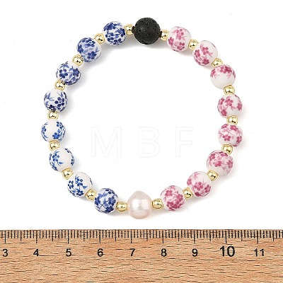 Handmade Printed Porcelain Beaded Bracelets BJEW-JB14222-1