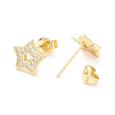 Clear Cubic Zirconia Star Stud Earrings EJEW-P196-05G-1