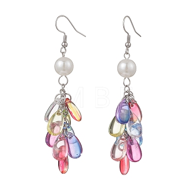 Glass & Plastic Pearl Teardrop Tassel Dangle Earrings EJEW-JE06818-1