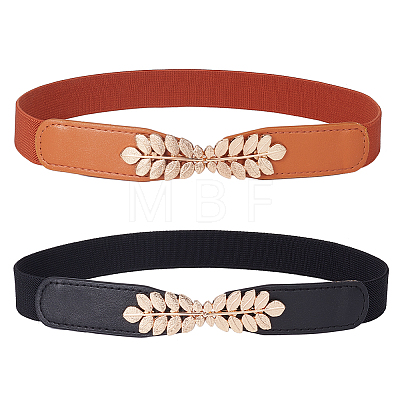 Gorgecraft 2Pcs 2 Colors Nylon Elastic Chain Belt with Imitation Learther AJEW-GF0007-03A-1