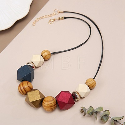 Wooden Octagon Round Graduated Beaded Necklaces for Women WGAA11B-02-1