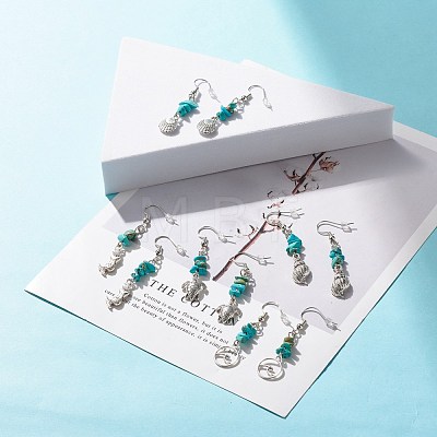 Synthetic Turquoise Chips Beaded Dangle Earrings EJEW-JE04890-01-1