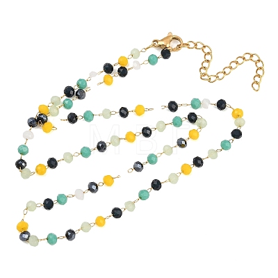 Colorful Rondelle Plastic Beads Handmade Link Chain Necklaces NJEW-P354-02A-G-1