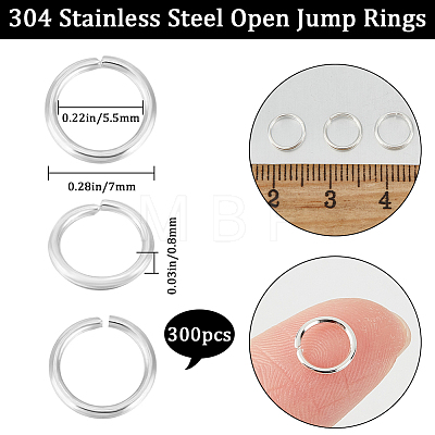 300Pcs 304 Stainless Steel Open Jump Rings STAS-BBC0004-98A-1
