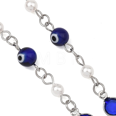 Handmade Lampwork Blue Evil Eye and 304 Stainless Steel Glass Flat Round Link Chain Bracelet Making AJEW-JB01644-1