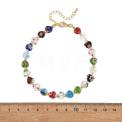 Heart Handmade Millefiori Glass Beaded Anklets for Women AJEW-AN00874-1