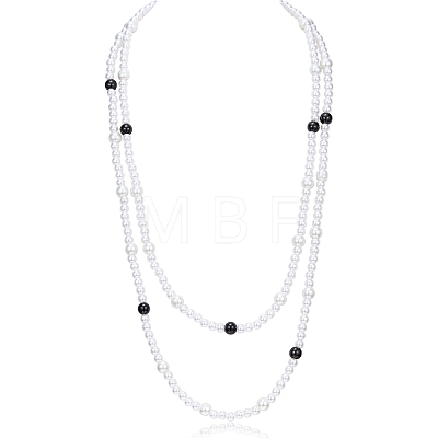 Baking Paint Pearlized Glass Pearl Round Beaded Long Necklaces NJEW-SW00066-02-1