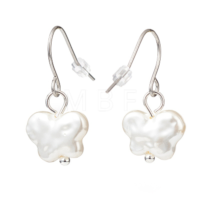 Plastic Pearl Butterfly Dangle Earrings EJEW-JE05028-04-1