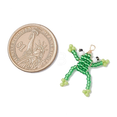 Glass Seed Beaded Frog Pendants PALLOY-MZ00990-1