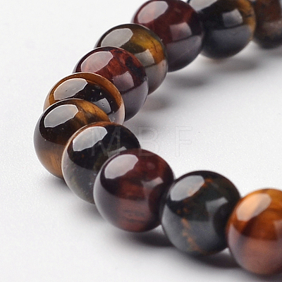 Natural Tiger Eye Round Bead Stretch Bracelets BJEW-L594-D08-1