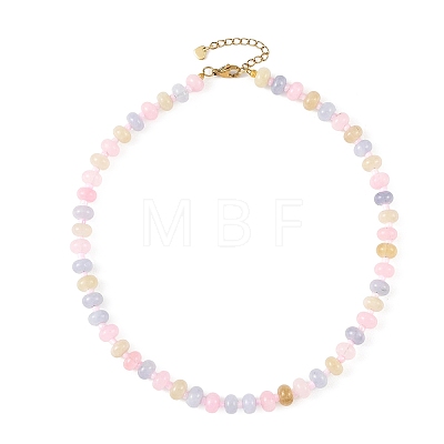 Macaron Color Dyed Natural White Jade Rondelle Beaded Necklaces with Glass Seed Beads for Women NJEW-JN06593-01-1