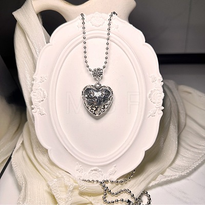 Vintage Plastic Carved Heart Pendant Ball Chain Necklaces for Women JL7014-1
