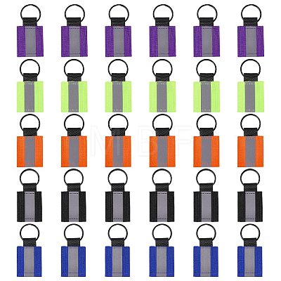30Pcs 5 Colors Reflective Rectangle Polyester Pendant Keychains KEYC-CO0001-02-1