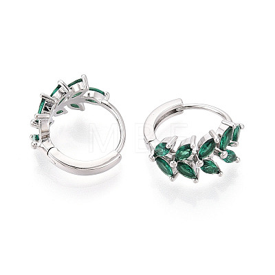 Brass Micro Pave Cubic Zirconia Leaf Hoop Earrings EJEW-T048-41C-P-1