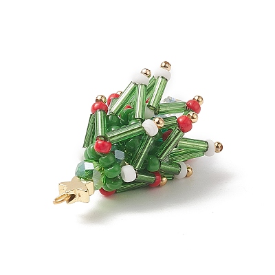 Christmas Theme Glass Seed Beads Pendants PALLOY-TA00026-1