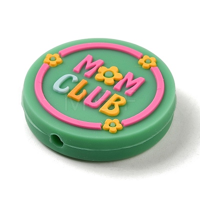 Flat Round with Word Mom Club Silicone Focal Beads SIL-Q025-02C-1