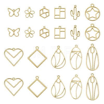 44Pcs 11 Styles Rack Plating Alloy Open Back Bezel Pendants FIND-TA0003-34-1