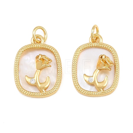 Brass Micro Pave Clear Cubic Zirconia with White Shell Pendants CU-CBA9482-02G-02-1
