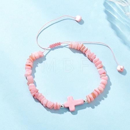 Adjustable Natural Freshwater Shell & Dyed Synthetic Turquoise Beads Braided Bead Bracelets for Women BJEW-JB13105-03-1