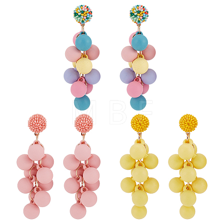 3 Pairs 3 Colors Candy Color Acrylic Cluster Dangle Stud Earrings EJEW-FI0001-18-1