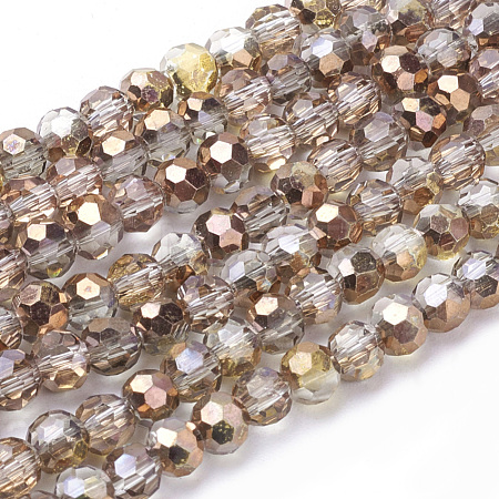 Faceted(32 Facets) Round Half Plated Electroplate Glass Beads Strands X-EGLA-J042-4mm-H03-1