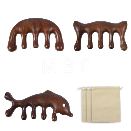 3Pcs 3 Style Sandalwood Large Wide Five-tooth Comb AJEW-CA0004-06-1