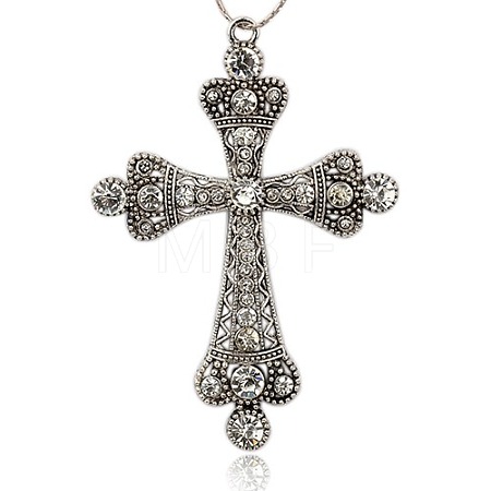 Antique Silver Alloy Rhinestone Cross Big Pendants RB-J109-01AS-1