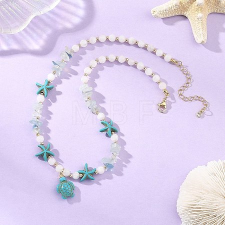Ocean Dyed Synthetic Turquoise Turtle Pendant Necklaces NJEW-JN06397-02-1