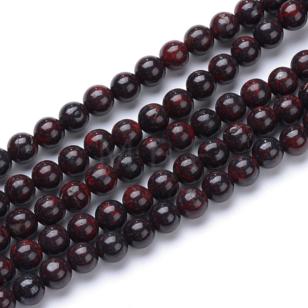Natural Bloodstone Beads Strands X-G-R412-06-6mm-1