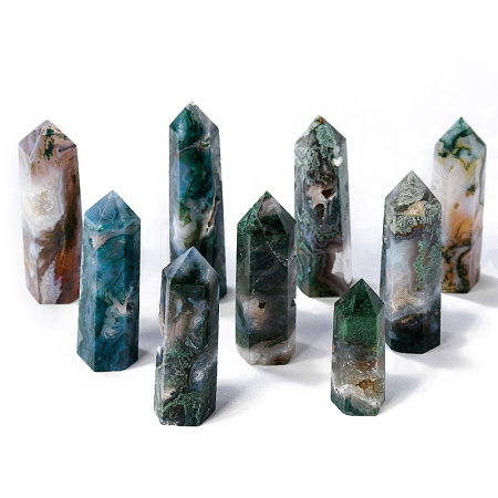 Natural Moss Agate Pointed Prism Bar Home Display Decorations G-PW0007-104C-1
