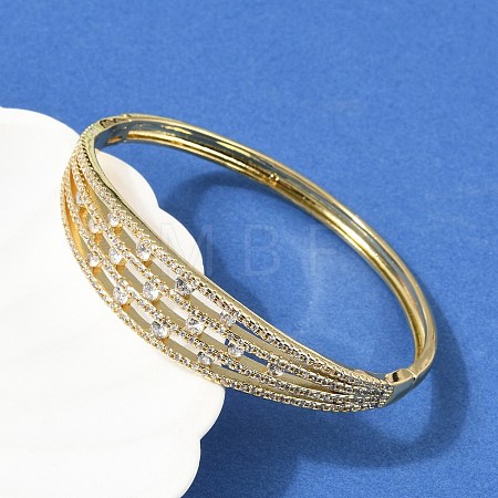 Brass Micro Pave Clear Cubic Zirconia Hinged Bangles for Women BJEW-H202-01G-1