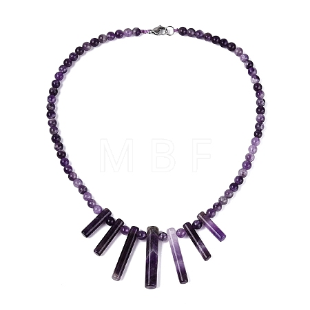Natural Amethyst Round Beaded Fan Bib Necklaces NJEW-N064-04F-1