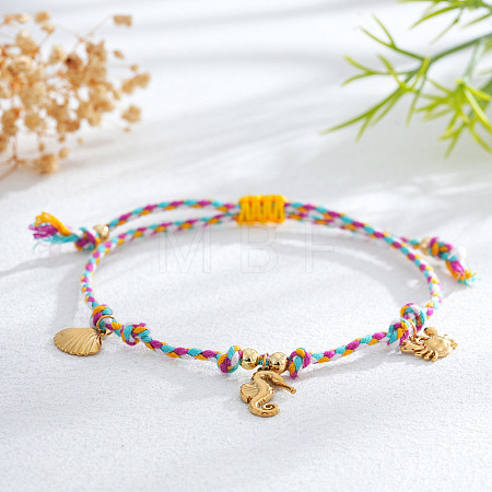 Adjustable Ocean Stainless Steel Charm Braided Cotton Cord Bracelets CF1138-1-1