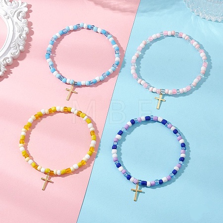 304 Stainless Steel Tiny Cross Charms Bracelets BJEW-JB13462-1