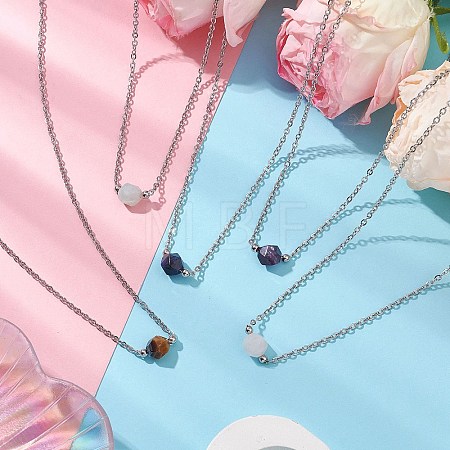 Natural Amethyst/Rose Quartz/Tiger Eye/Amazonite/Sodalite Faceted Round Pendant Necklaces NJEW-JN05133-01-1