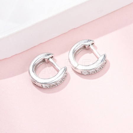 925 Sterling Silver Micro Pave Clear Cubic Zirconia Hoop Earrings EJEW-K317-08P-1