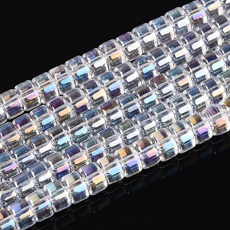 AB Color Plated Transparent Glass Beads Strands GLAA-T026-2x4mm-T06-1