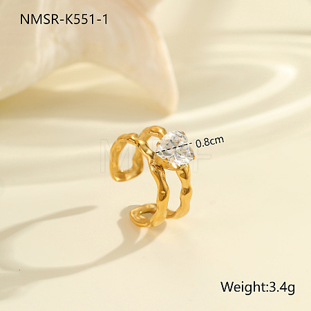 304 Stainless Steel Pave Clear Cubic Zirconia Cuff Open Rings FS-WG263B4-01-1