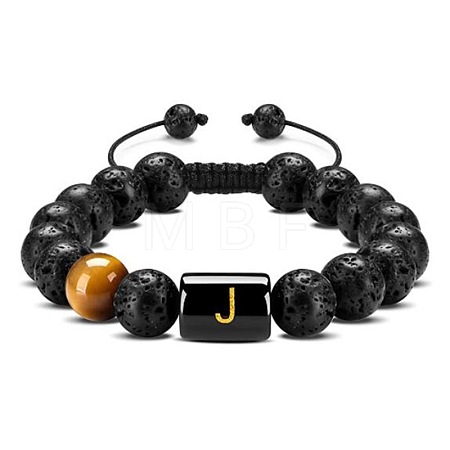 Natural Tiger Eye & Lava Rock Round Beads Adjustable  Bracelets TV6214-10-1