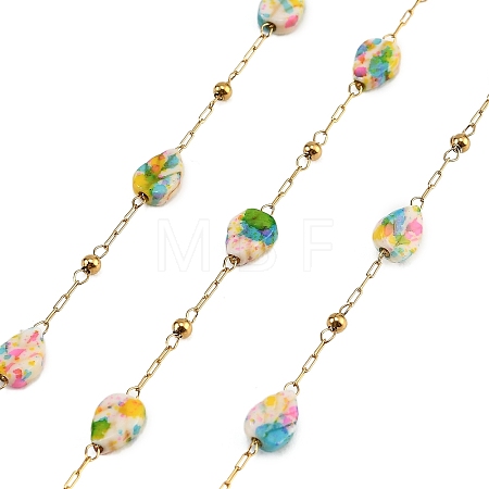 Handmade Stainless Steel & Natural Shell Beaded Link Chains SA-CBA6C37-01G-02-1