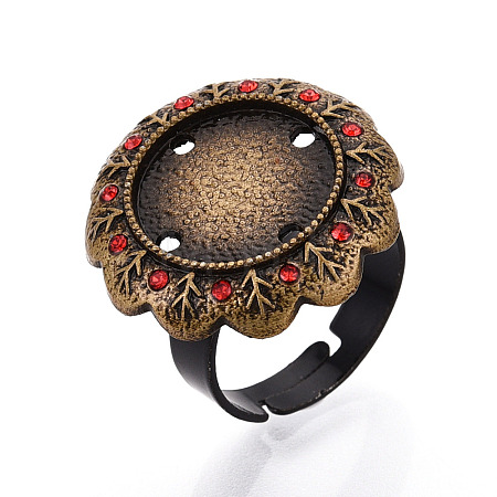 Adjustable Flower Alloy & Iron Rhinestone Bezel Cup Ring Base with Rotatable Tray MAK-T012-03AB-1