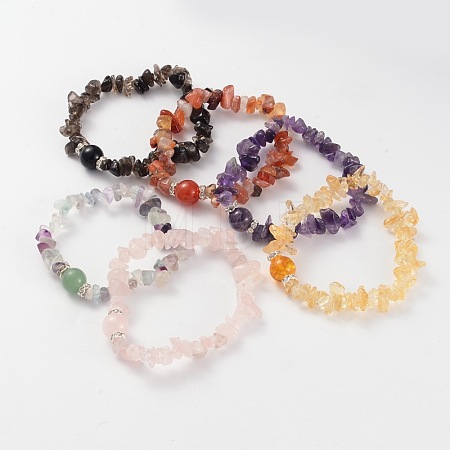 Chips Natural Gemstone Beaded Stretch Bracelets BJEW-JB02131-1