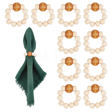 10Pcs Round Wood Beaded Napkin Rings HJEW-PH02431-02-1